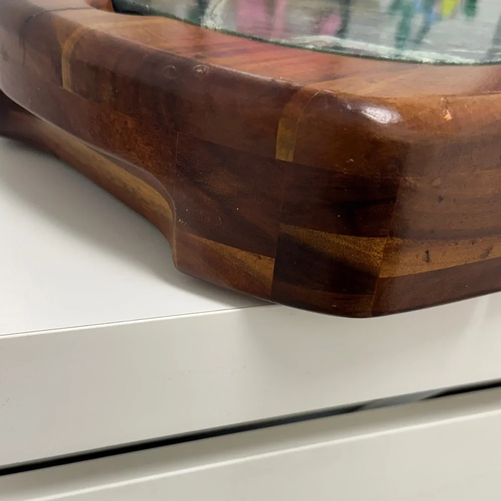 Elegant Hampton Forges Wooden Cheese Tray with Marble Inlay and Storage Drawer